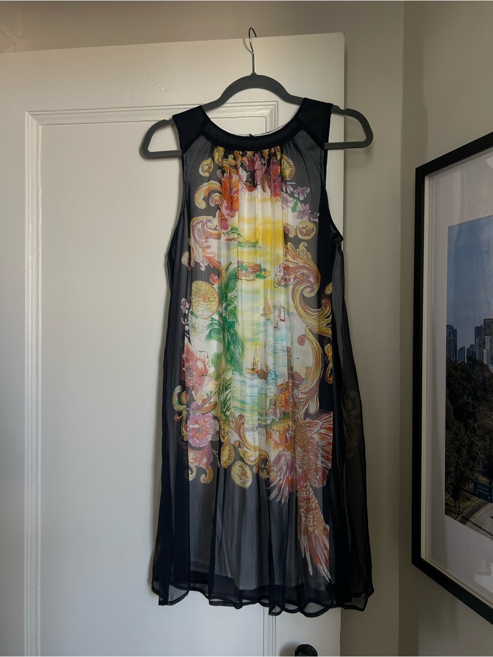 Anthropologie Moulinette Soeurs 100% Silk Scenic Print Swing Dress